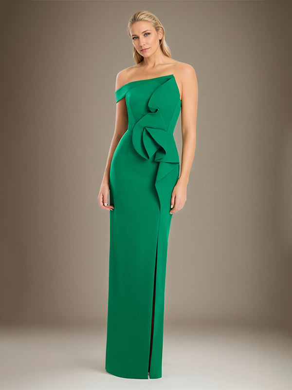Black Sheath/Column Off The Shoulder Stretch Crepe Mother Of The Bride Dress With High Slit