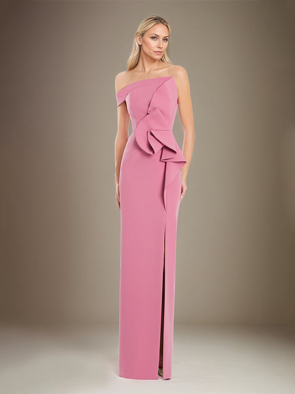 Black Sheath/Column Off The Shoulder Stretch Crepe Mother Of The Bride Dress With High Slit