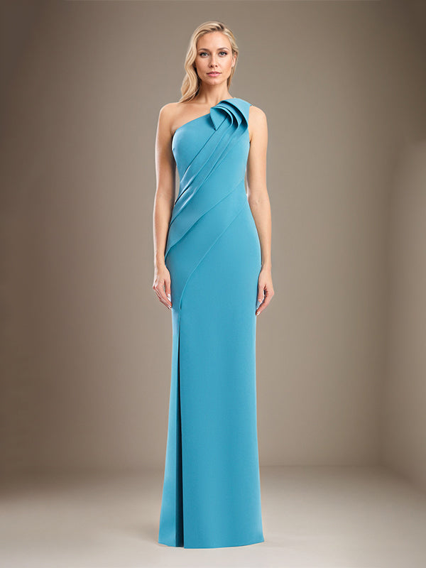 Sheath/Column One Shoulder Sleeveless Stretch Crepe Mother Of The Bride Dress With High Slit