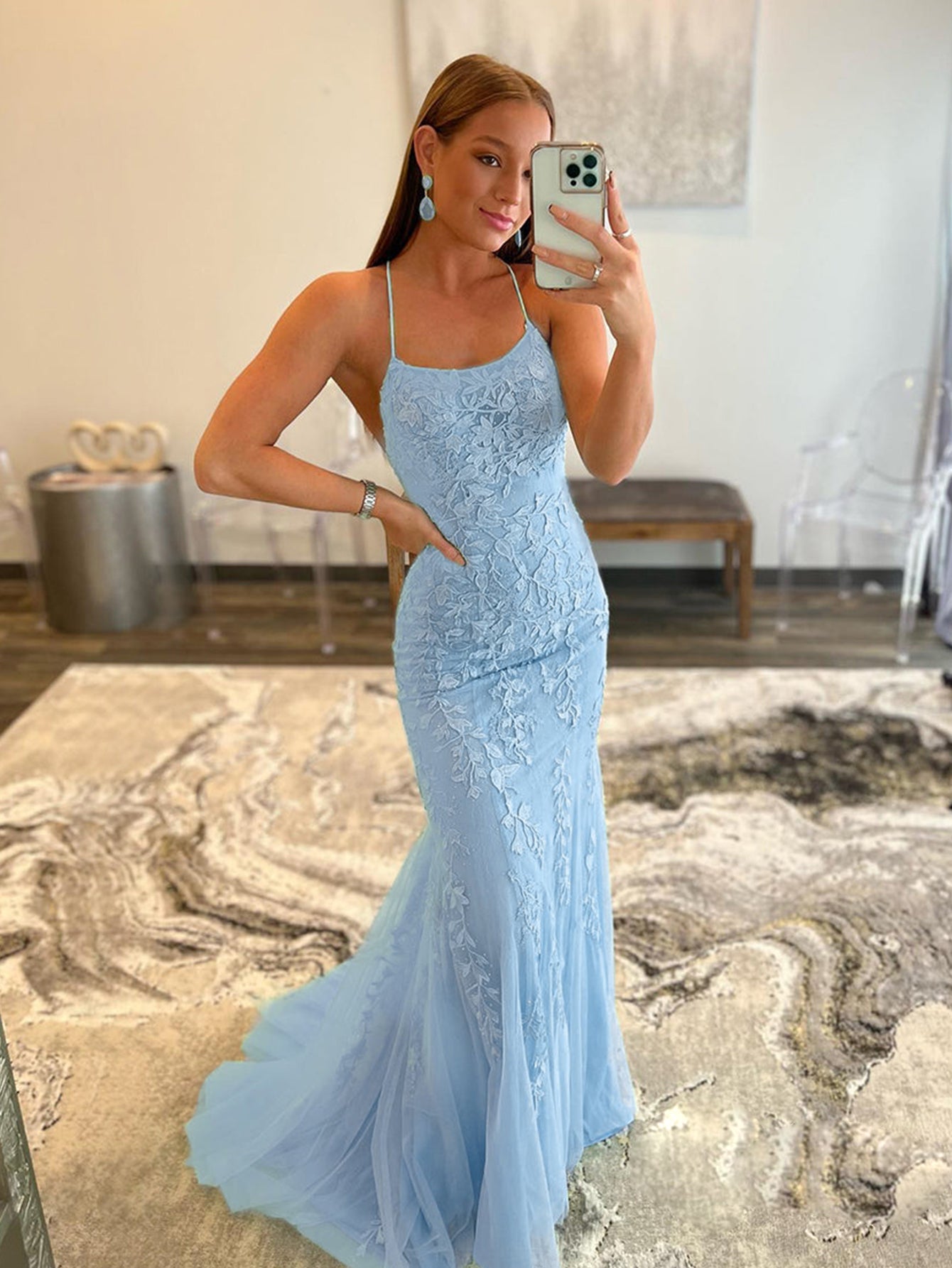 Mermaid Light Blue Prom Dress Long Evening Dress - Fashionpara