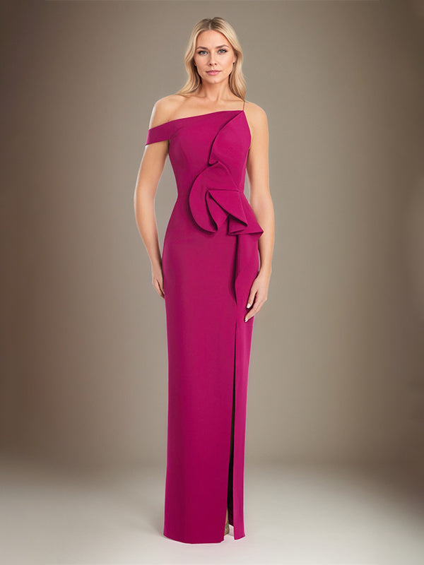 Black Sheath/Column Off The Shoulder Stretch Crepe Mother Of The Bride Dress With High Slit