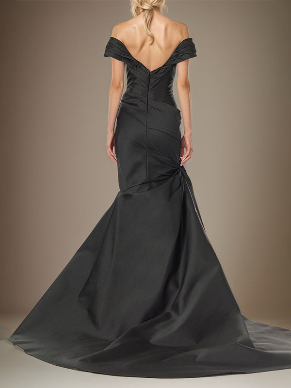 Black Trumpet/Mermaid Off the Shoulder Floor Length Sleeveless Mother Of The Bride Dress