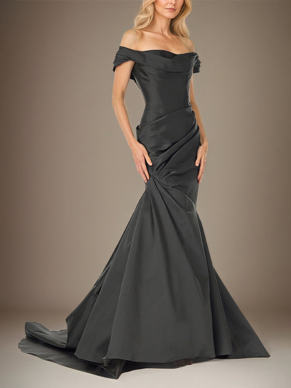 Black Trumpet/Mermaid Off the Shoulder Floor Length Sleeveless Mother Of The Bride Dress