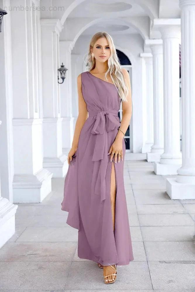 Ladies Chiffon One Shoulder Bridesmaid Evening Dress Wedding Party Evening Dress 28133 (ZD17003)