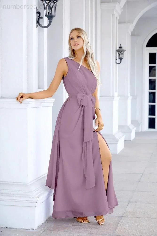 Ladies Chiffon One Shoulder Bridesmaid Evening Dress Wedding Party Evening Dress 28133 (ZD17003)
