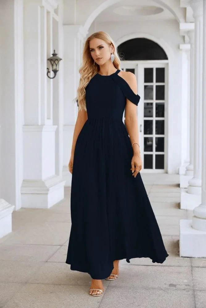 Ladies Chiffon Off Shoulder Swing Sleeve Front Slit Bridesmaid Evening Dress Wedding Party Evening Dress 28117 (ZD17011)