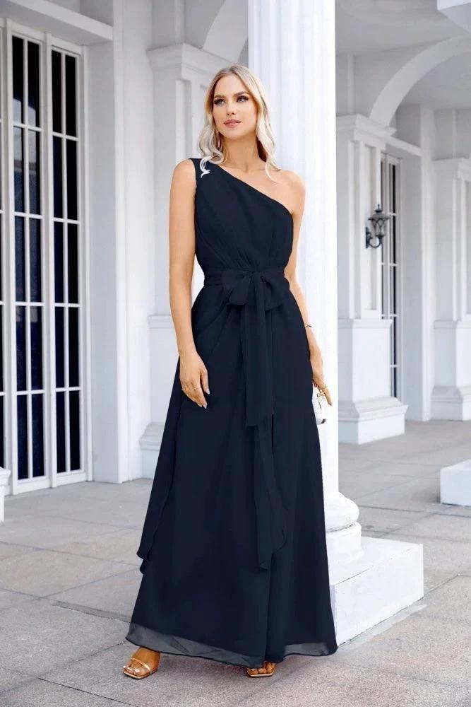 Ladies Chiffon One Shoulder Bridesmaid Evening Dress Wedding Party Evening Dress 28133 by numbersea