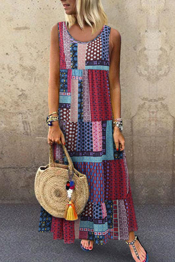 Vacation Geometric Tank Dress - Fashionpara