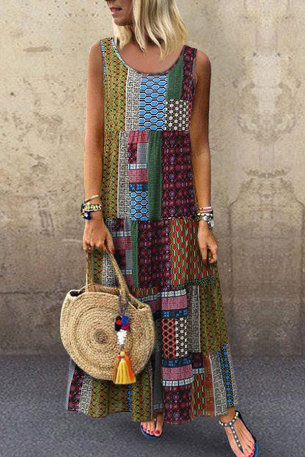 Vacation Geometric Tank Dress - Fashionpara
