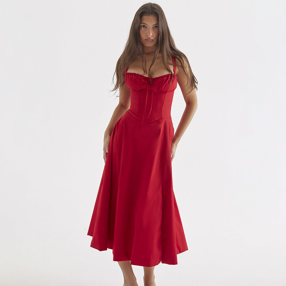 Backless Slim Fit Strap Dress Vacation Floral Split Mid Length Dress