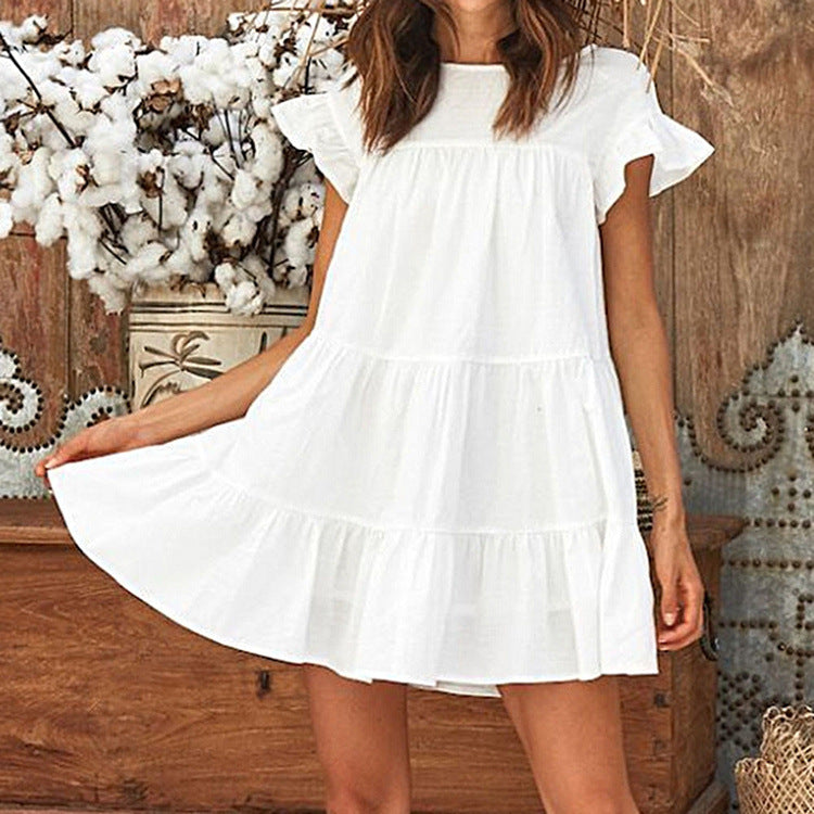 Solange Tiered Swiss Dot Lace Dress Off White
