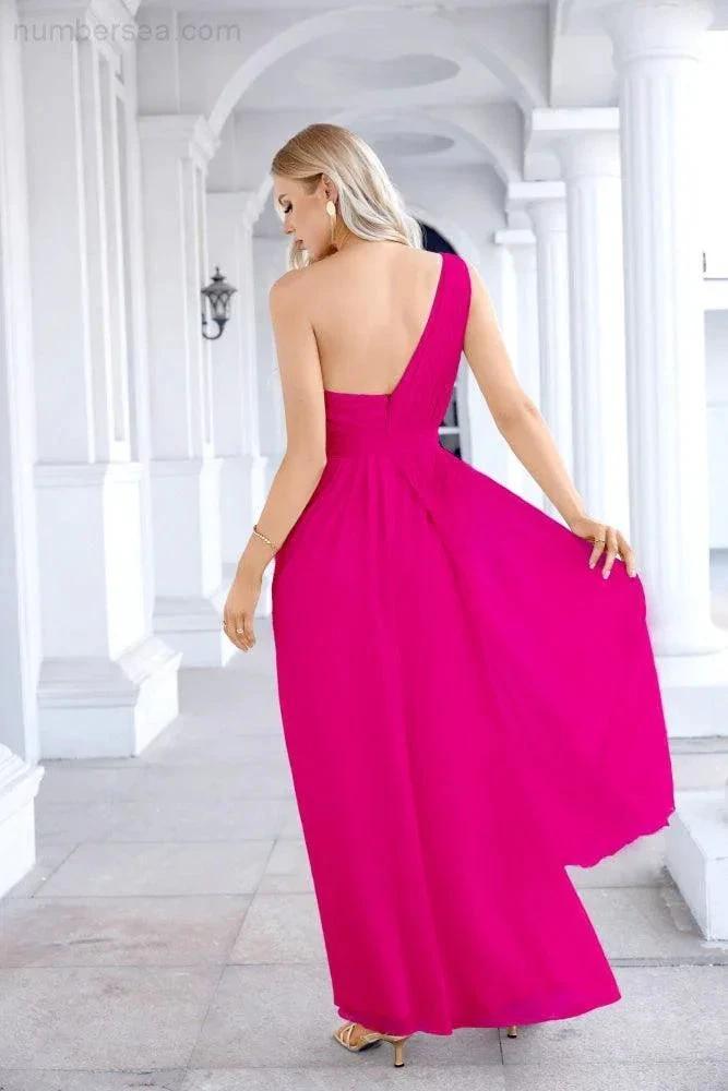 Ladies Chiffon One Shoulder Bridesmaid Evening Dress Wedding Party Evening Dress 28133 (ZD17003)