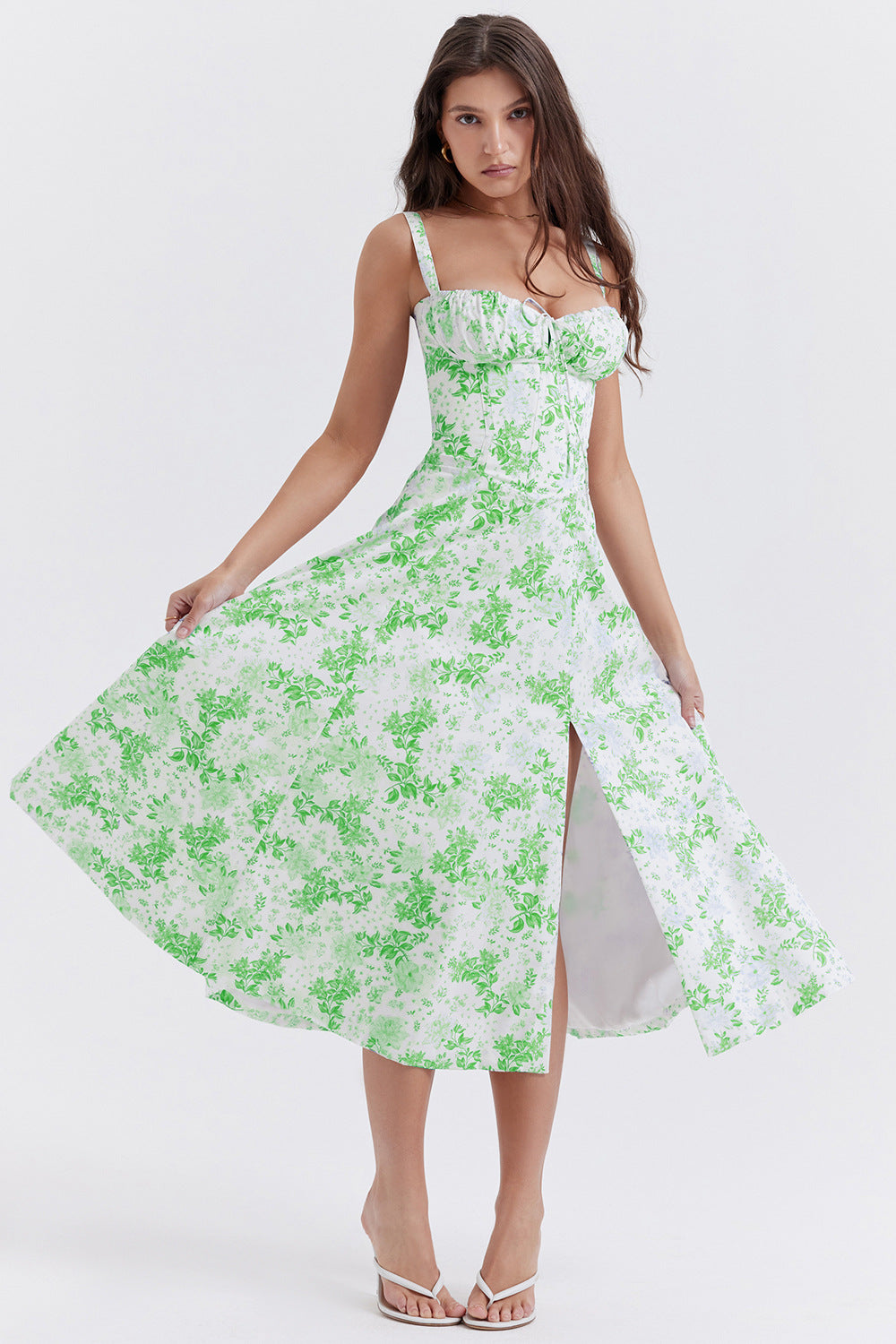 Lucía Boutique Vintage Tight Dress with Floral Pattern and Waist Evening Wear Edit