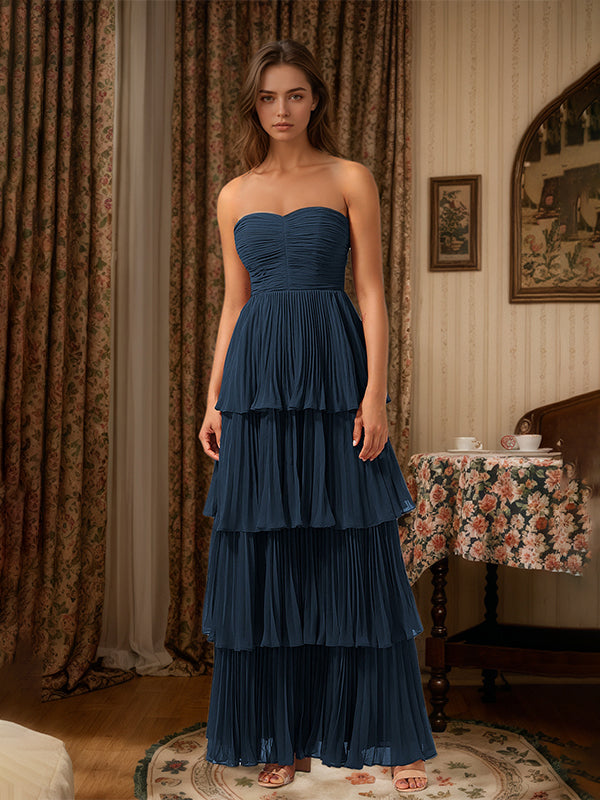 Burgundy A-Line Sweetheart Floor-Length Tiered Chiffon Bridesmaid Dress - View 10 | FashionDia