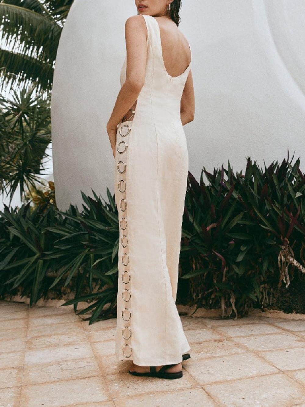Signature Printed Hoop - Embellished Sleeveless Midi Dress