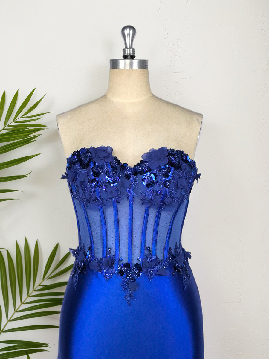 Bodycon Strapless Satin Short Homecoming Dress with Appliqeus - View 4 | FashionDia