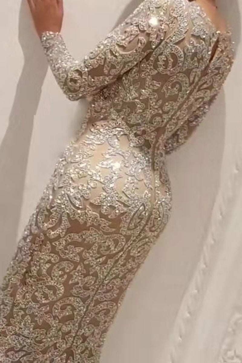 Elegant Bronzing Patchwork O Neck Evening Dress Dresses - View 4 | VelvetHem