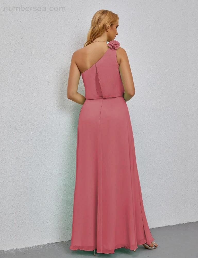 Ruffled One Shoulder Sleeveless Long Bridesmaid Dresses A-line Formal Evening Gown Side Split 28080 (ZD17018)