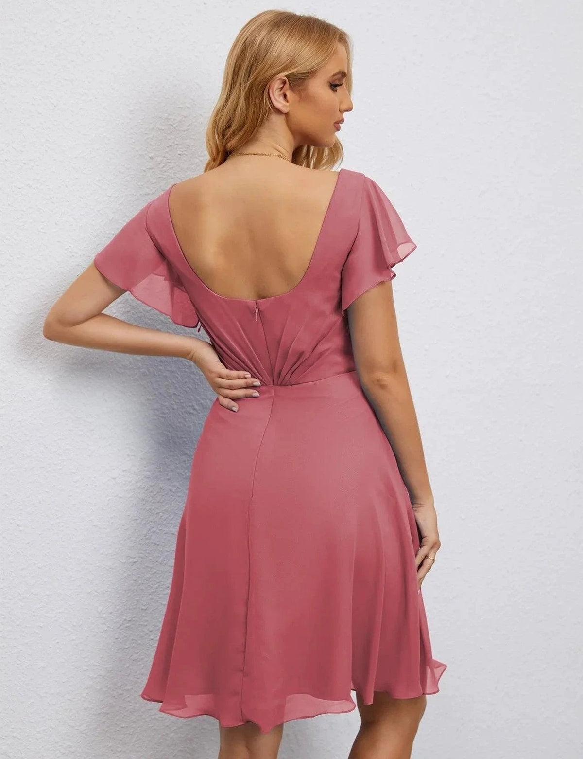 ZapDress U Back Homecoming Dress Formal Prom Dress Knee Length Short Sleeves Cocktail Party Dress 28077 (ZD16953)