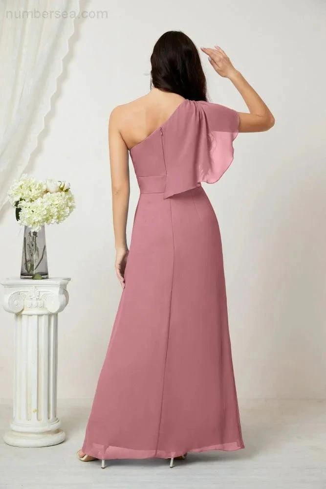 ZapDress  Chiffon Ruffled One Shoulder Long Bridesmaid Dresses A-line Formal Evening Gown Side Split 2809 (ZD17049)