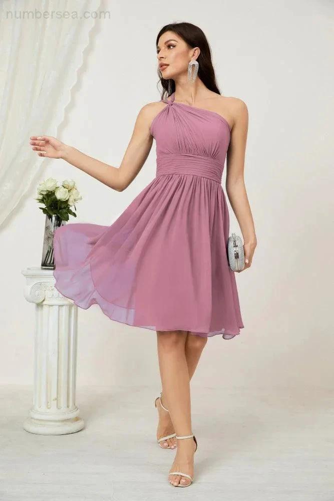 ZapDress Women Chiffon Short One Shoulder Bridesmaid Dress Formal Dresses for Party Homecoming  2804 (ZD16948)