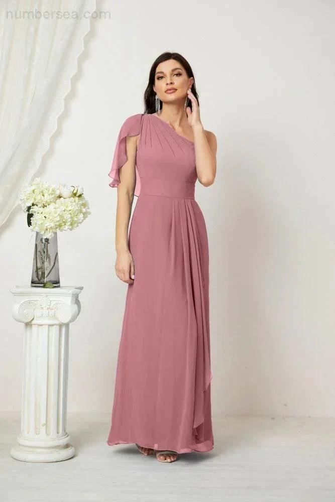 ZapDress  Chiffon Ruffled One Shoulder Long Bridesmaid Dresses A-line Formal Evening Gown Side Split 2809 (ZD17049)