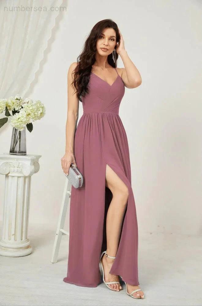 ZapDress  Neck Bridesmaid Dresses Chiffon Long Spaghetti A-line Formal Prom Gown for Wedding Party Evening 2801 (ZD16961)