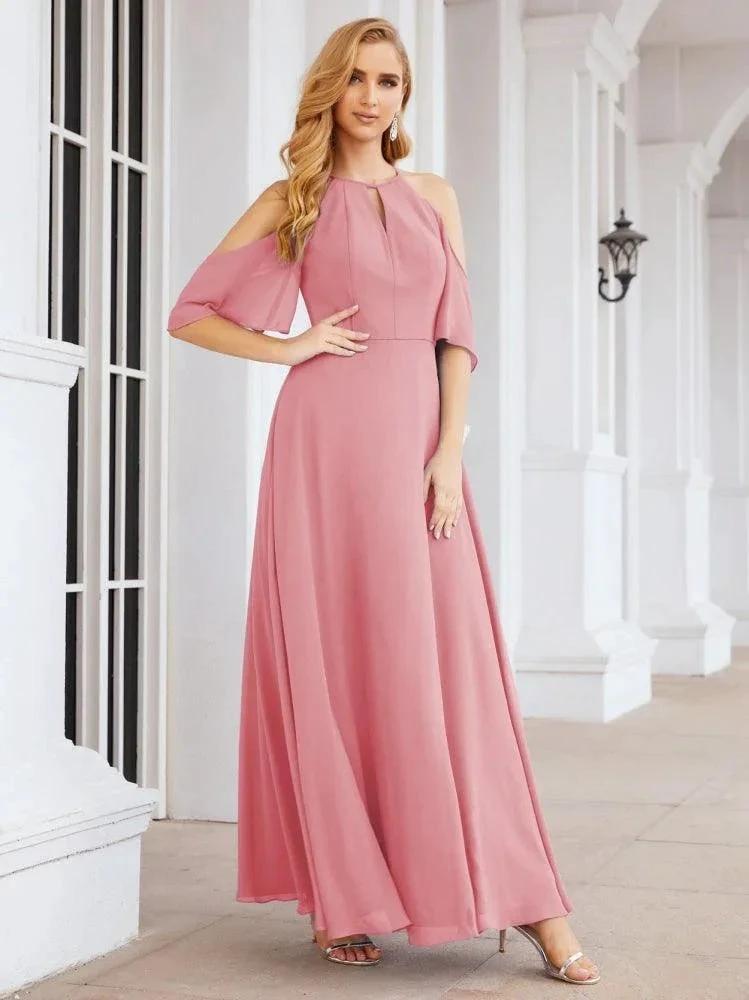 Numbersea Cold Shoulder Bridesmaid Dresses A-Line Long Formal Evening Gowns 28074 by numbersea