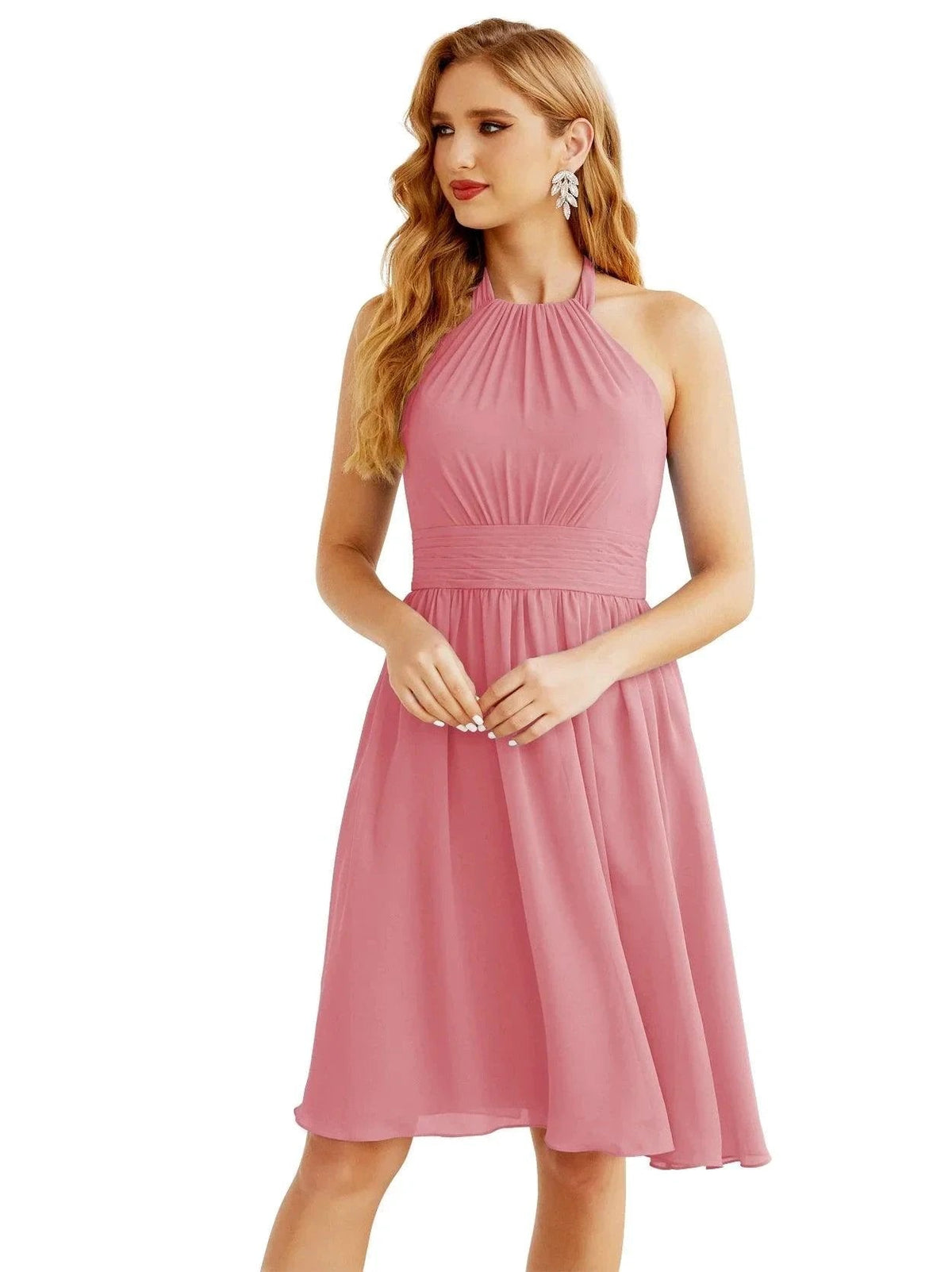 Numbersea Halter Chiffon Bridesmaid Dresses Short Sleeveless Formal Party Dress Open Back 28023 by numbersea