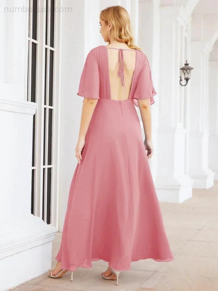 ZapDress V-Neck Bridesmaid Dress Chiffon Long Open Back Formal Dresses for Women Party Evening 28067 (ZD17046)