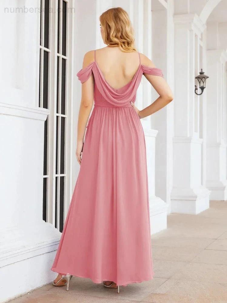 ZapDress Off The Shoulder Chiffon Bridesmaid Dress Long Formal Graduation Gown with Cowl Back 28069 (ZD17004)
