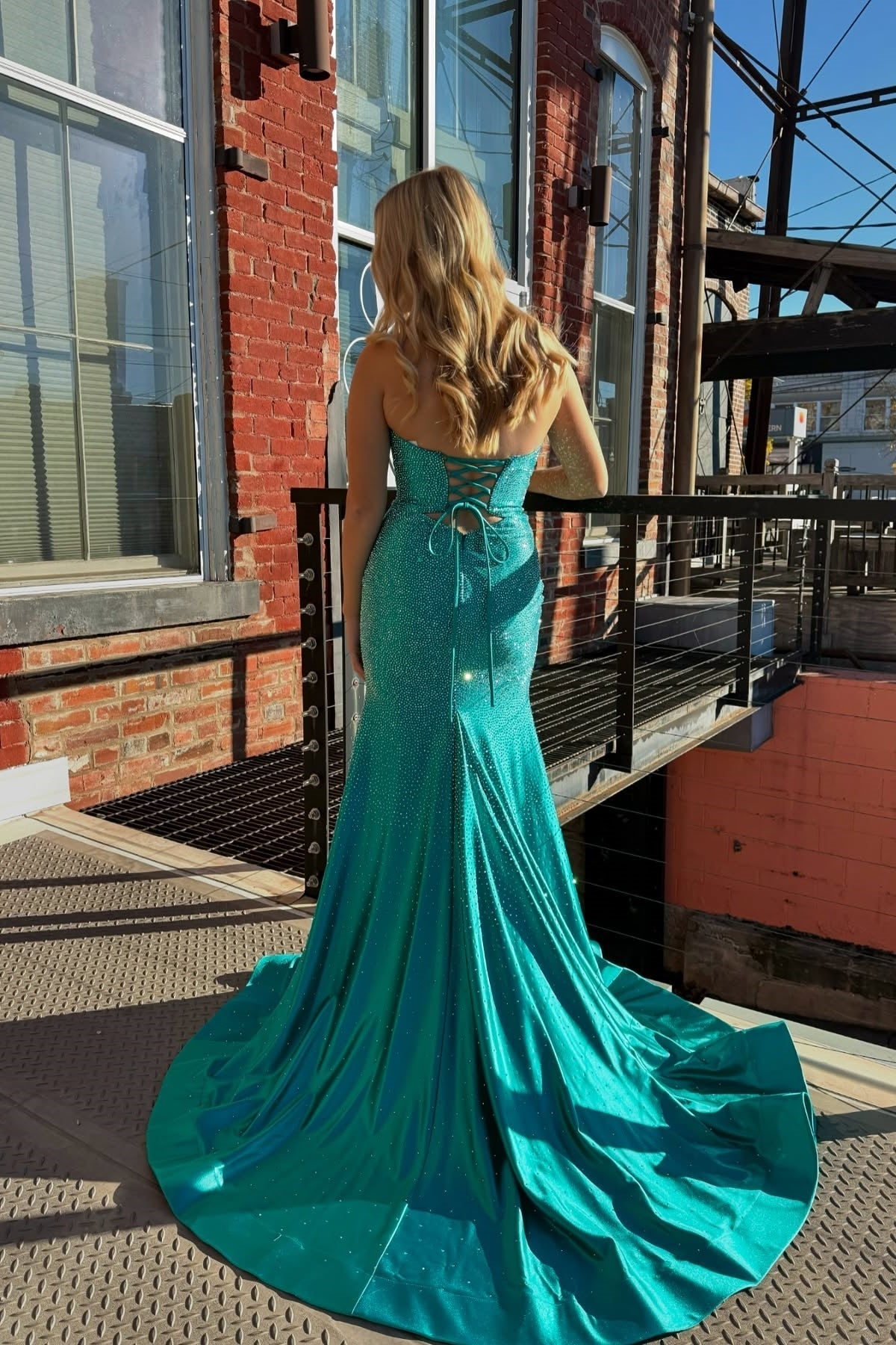 Cute Hot Pink Mermaid Strapless Long Beaded Prom Dress with Slit