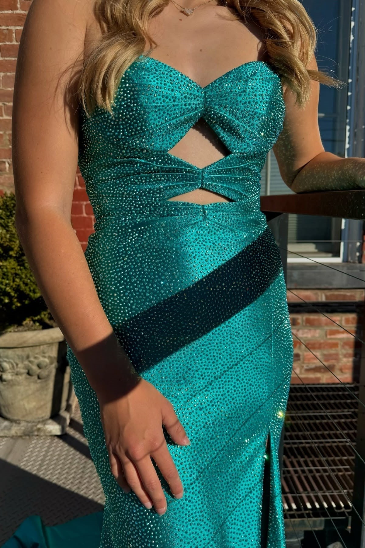 Cute Hot Pink Mermaid Strapless Long Beaded Prom Dress with Slit