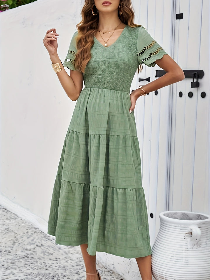 Cristina Statement a Line Short Sleeved Lace Maxi Dress Elevated Occasion Wear