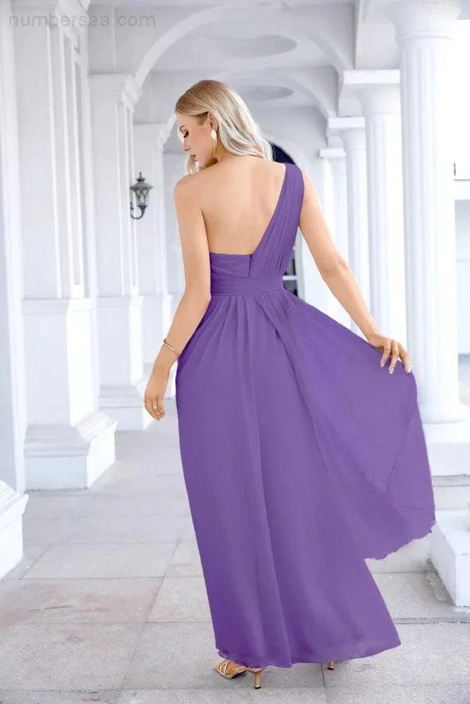 Ladies Chiffon One Shoulder Bridesmaid Evening Dress Wedding Party Evening Dress 28133 (ZD17003)