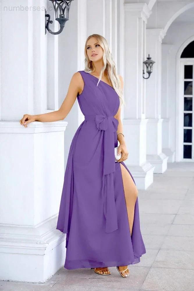 Ladies Chiffon One Shoulder Bridesmaid Evening Dress Wedding Party Evening Dress 28133 (ZD17003)