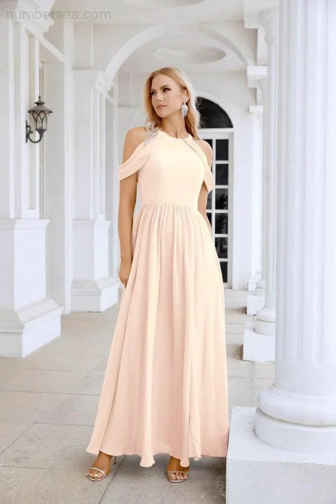 Ladies Chiffon Off Shoulder Swing Sleeve Front Slit Bridesmaid Evening Dress Wedding Party Evening Dress 28117 (ZD17011)