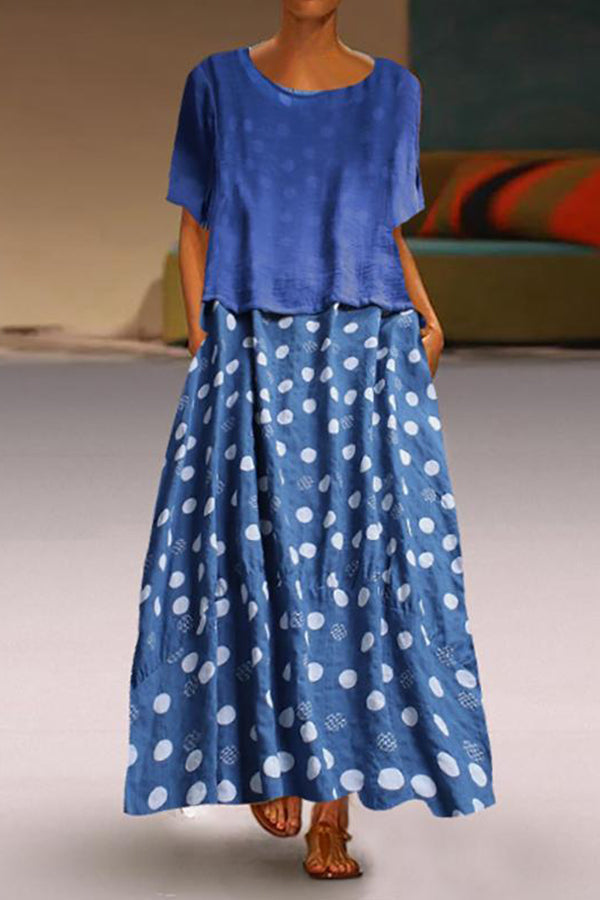 Polka Dot Two-piece Maxi Dress - Fashionpara