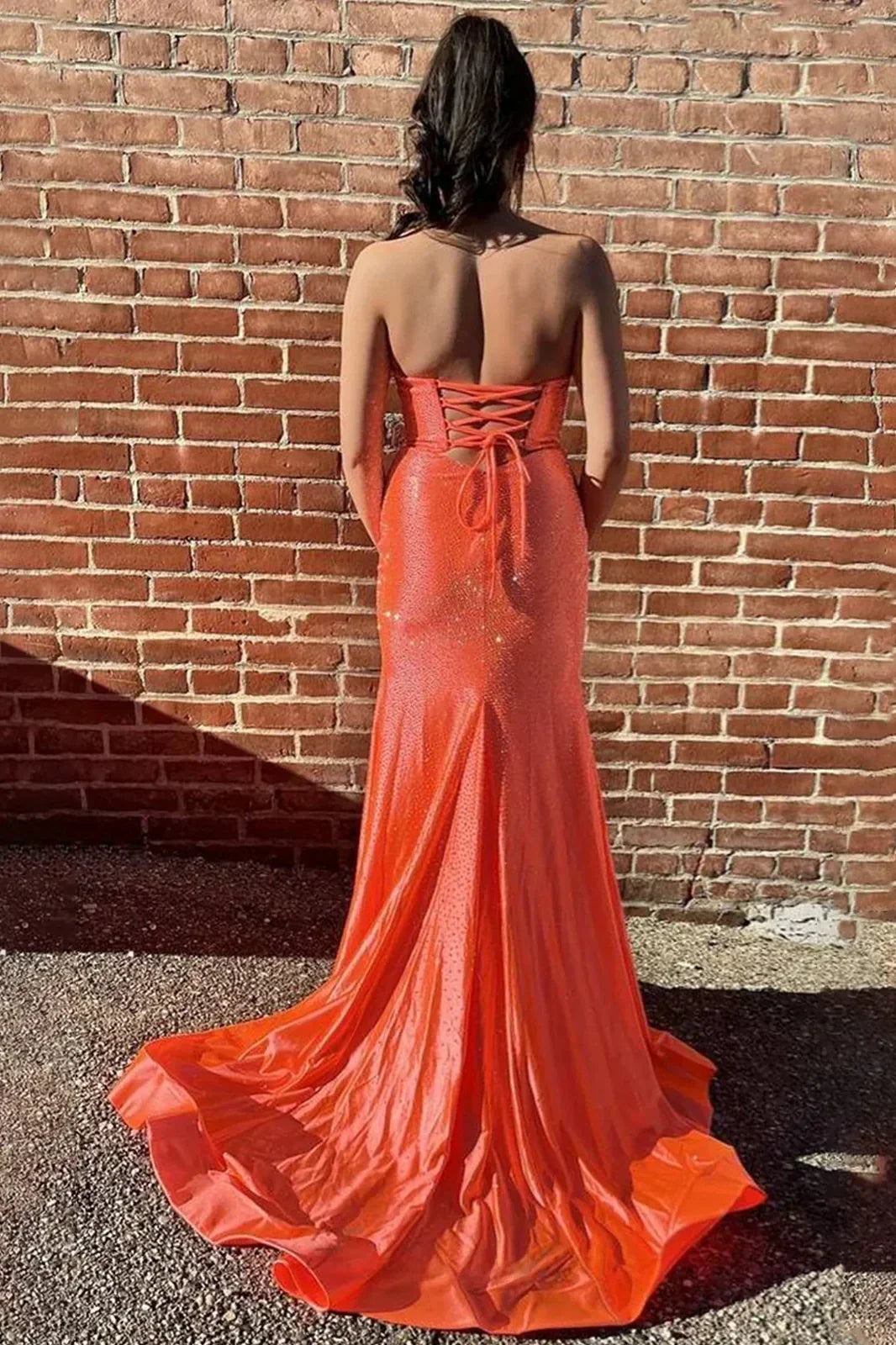 Cute Hot Pink Mermaid Strapless Long Beaded Prom Dress with Slit