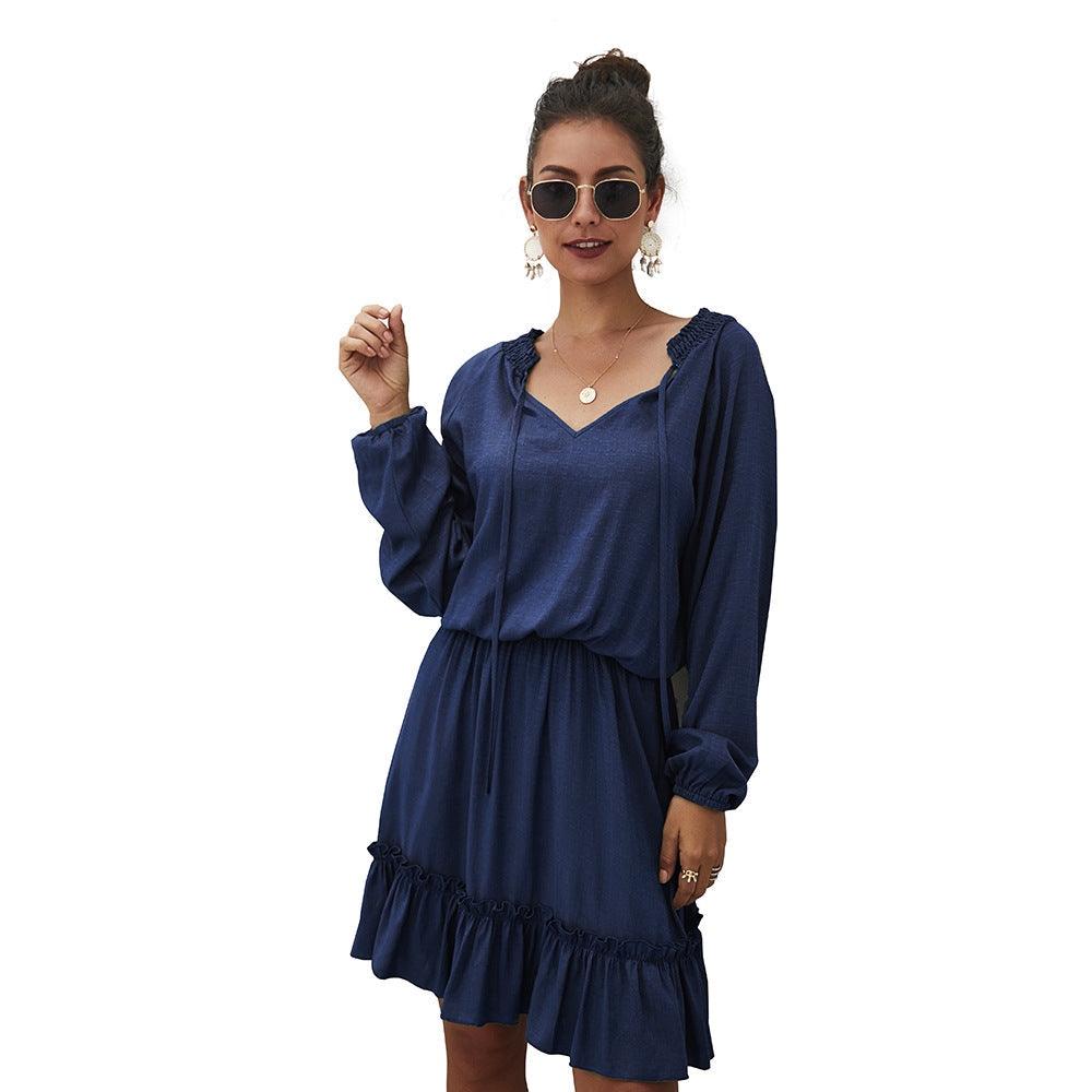 Paros Textured Satin Balloon Sleeve Dress Navy