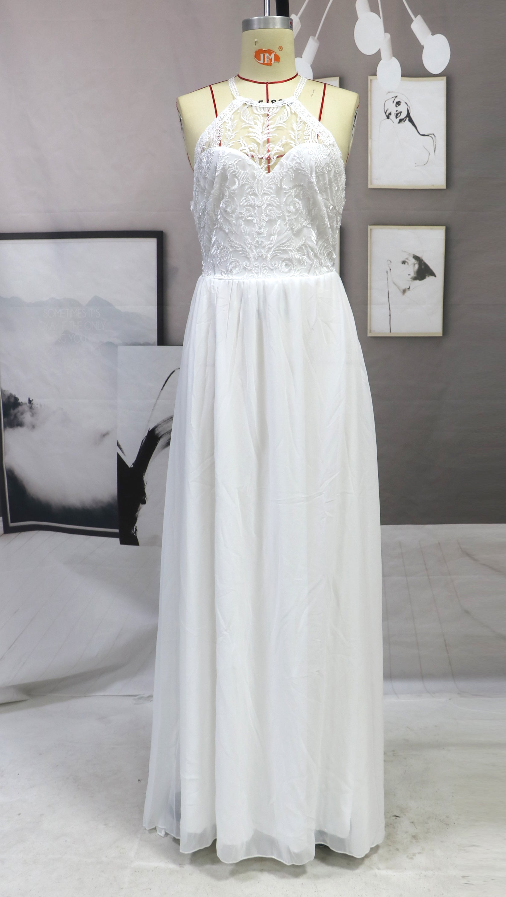 Dress Sleeveless Halter Wedding Dress Slim Fit Maxi Dress - Fashionpara
