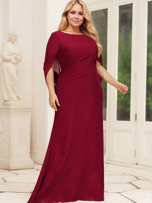Trumpet/Mermaid Boat Neck Floor-Length Chiffon Mother of the Bride Dress With Pleated - View 11 | FashionDia