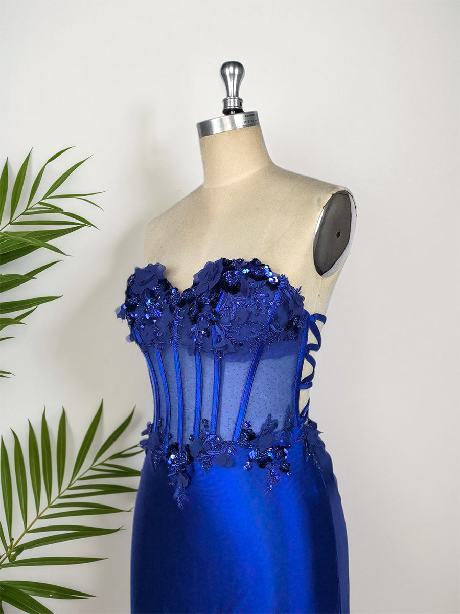 Bodycon Strapless Satin Short Homecoming Dress with Appliqeus - View 5 | FashionDia