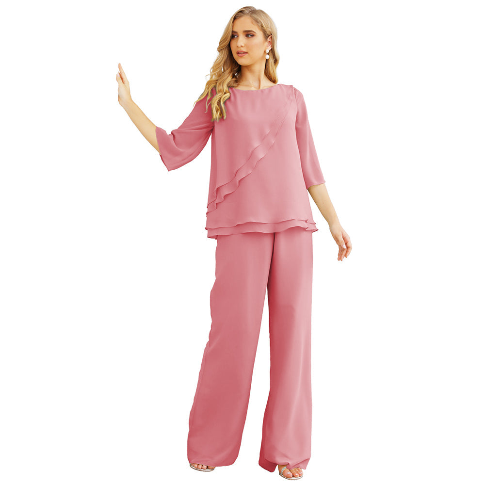 Sunnderly Chiffon Mother of The Bride Dress Plus Size Pant Suits Ruffle Layers - View 7 | VelvetHem