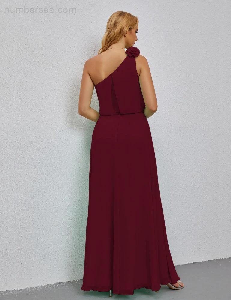 Ruffled One Shoulder Sleeveless Long Bridesmaid Dresses A-line Formal Evening Gown Side Split 28080 (ZD17018)