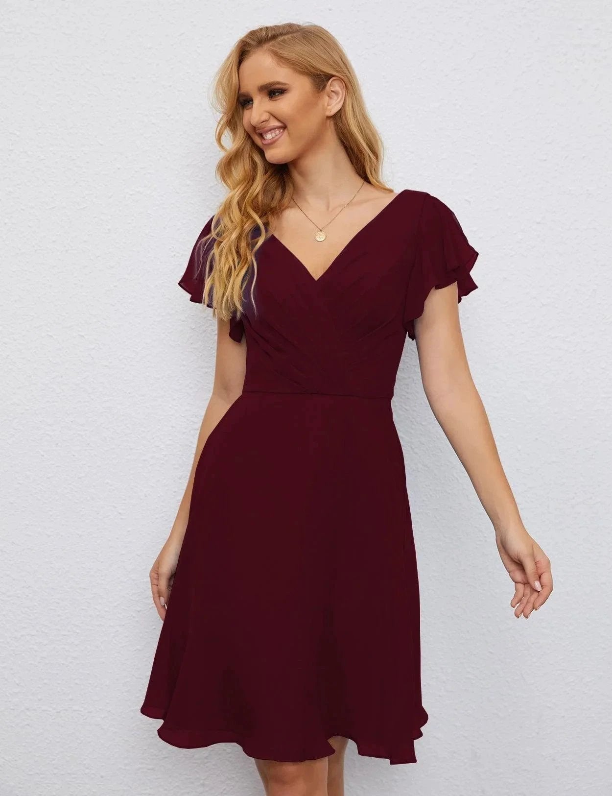ZapDress U Back Homecoming Dress Formal Prom Dress Knee Length Short Sleeves Cocktail Party Dress 28077 (ZD16953)