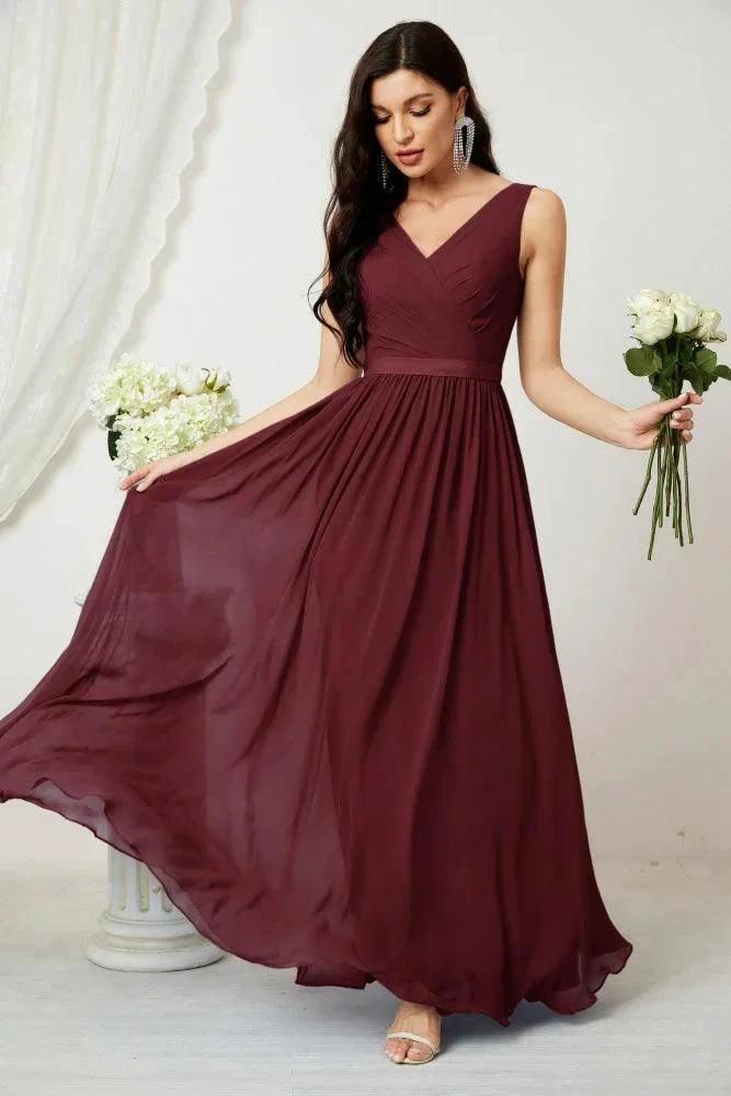 Women's Chiffon Long Bridesmaid Dresses A line Sleeveless Formal Prom Gown for Evening Party Homecoming Dresses 2808 by numbersea
