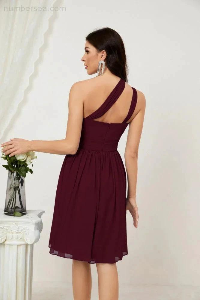 ZapDress Women Chiffon Short One Shoulder Bridesmaid Dress Formal Dresses for Party Homecoming  2804 (ZD16948)