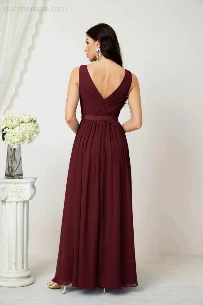Women's Chiffon Long Bridesmaid Dresses A line Sleeveless Formal Prom Gown for Evening Party Homecoming Dresses 2808 (ZD16947)