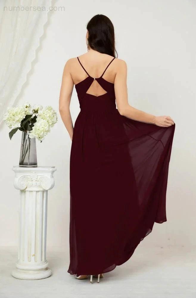 ZapDress  Neck Bridesmaid Dresses Chiffon Long Spaghetti A-line Formal Prom Gown for Wedding Party Evening 2801 (ZD16961)